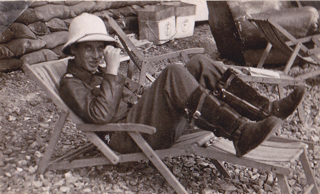 'Poldi on standby duty at Brest in August, wearing his tropical helmet&nbsp;
