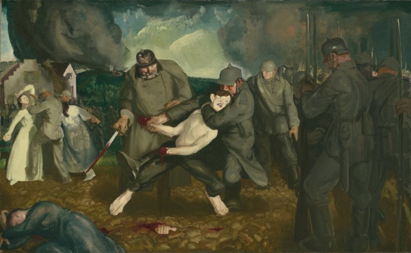 "The Germans Arrive" - 1918 war propaganda painting by American artist George Bellows