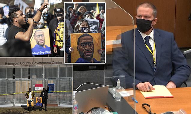 Composite image of George Floyd murder trial as jury selection is underway.