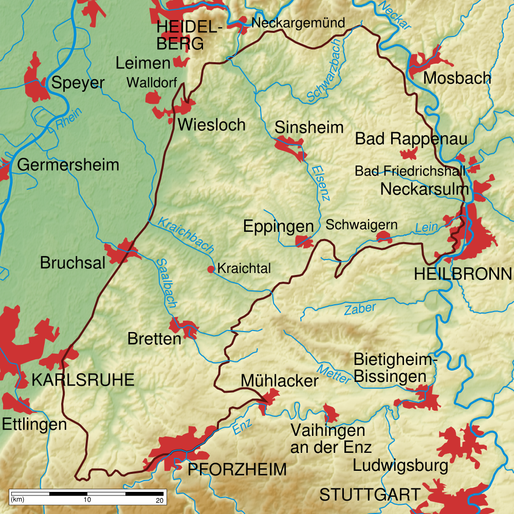 Map the Kraichgau in Baden-Wüttemberg.