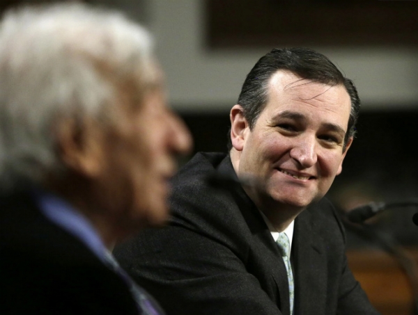 U.S. Sen. Ted Cruz (R-Tex.) listens to Elie Wiesel at a Senate roundtable discussion