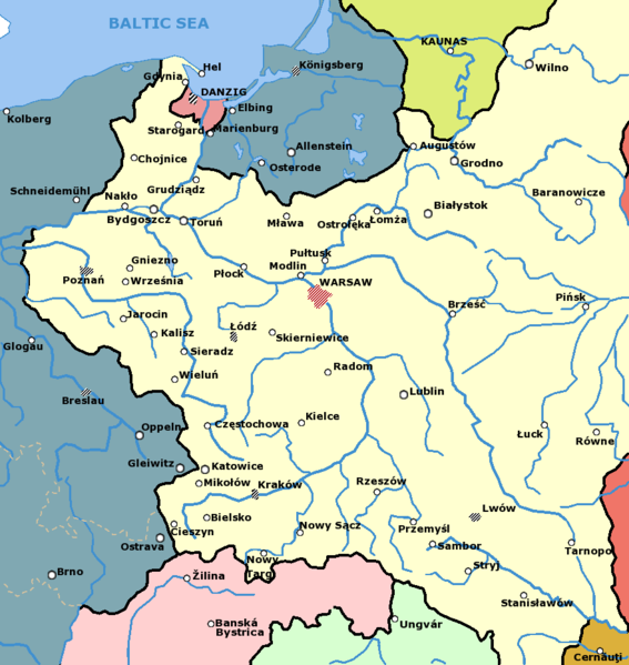 Map of German-Polish frontier in 1939.