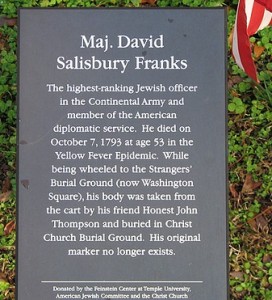 Burial marker for David Solesbury/Salisbury, Franks' “highest ranking Jewish officer in the Continental Army.”