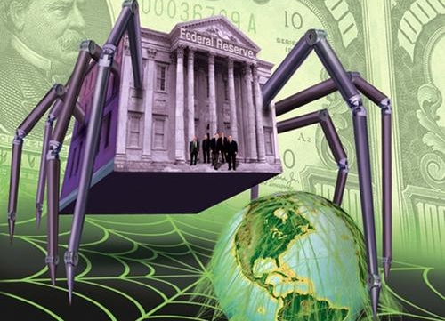 Federal Reserve as a giant spider capturing the world in it’s web.