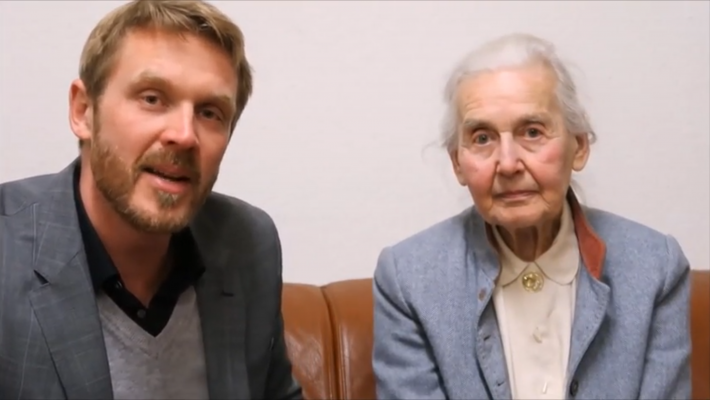 Nikolai Nerling aka “Volkslehrer” on left, with Ursula Haverbeck