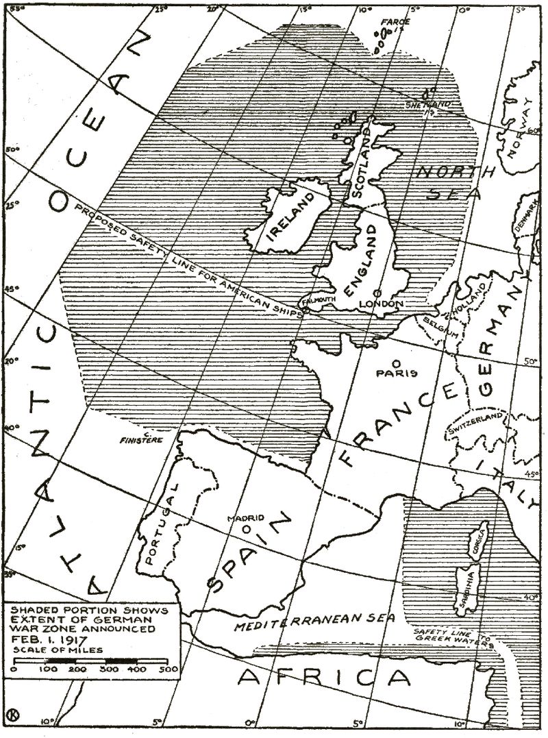 Map shows the extent of the German war zone