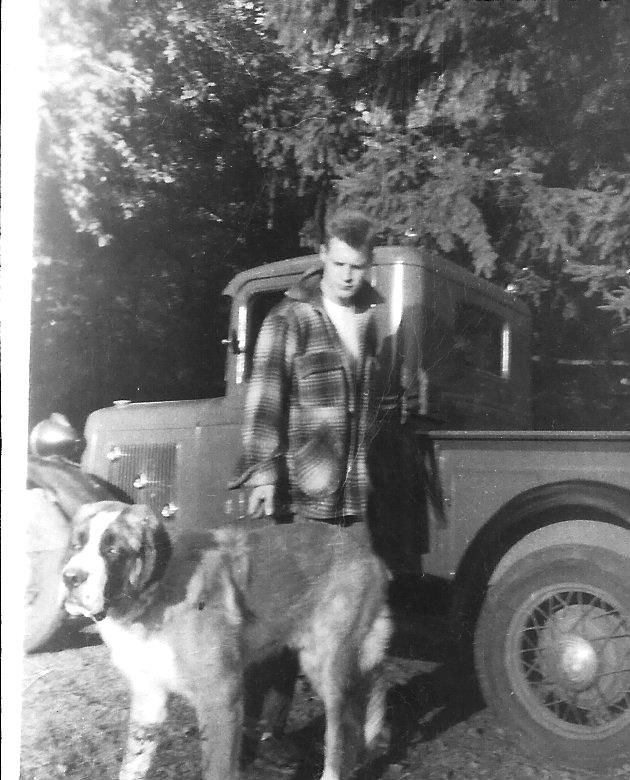 Young Larry Kahant with dog, 1947