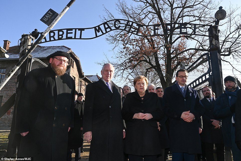 Angela Merkel with her Jewish entourage: WJC's Ronald Lauder, the Jewish Prime Minister of Poland Mateusz Morawiecki and others.