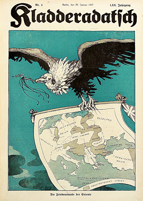 The "Peace Dove" of the Entente -This caricature was originally published in the 28 January 1917 issue of the satirical German journal Kladderadatsch. 