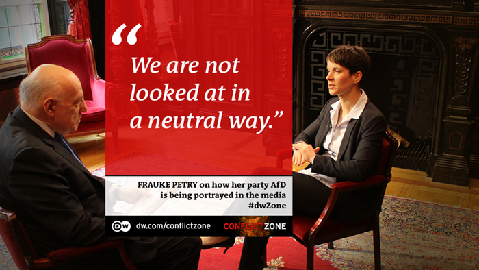  Interviewer Tim Sebastian on the left, Frauke Petry right.