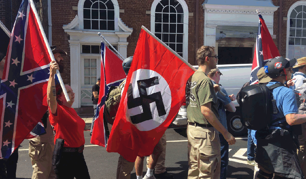National Socialist and Confederate flags at Charlottesville