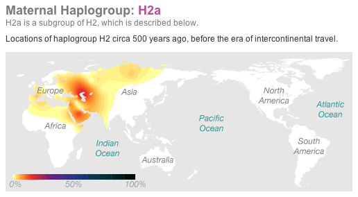 Maternal Haplogroup H2a mapping