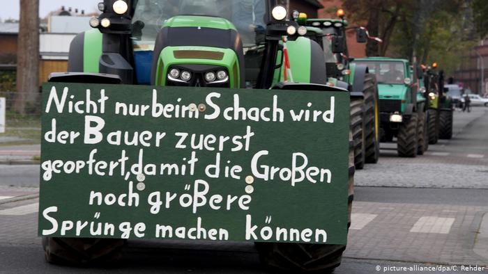 tractor protest portrays farmers as pawns in a game