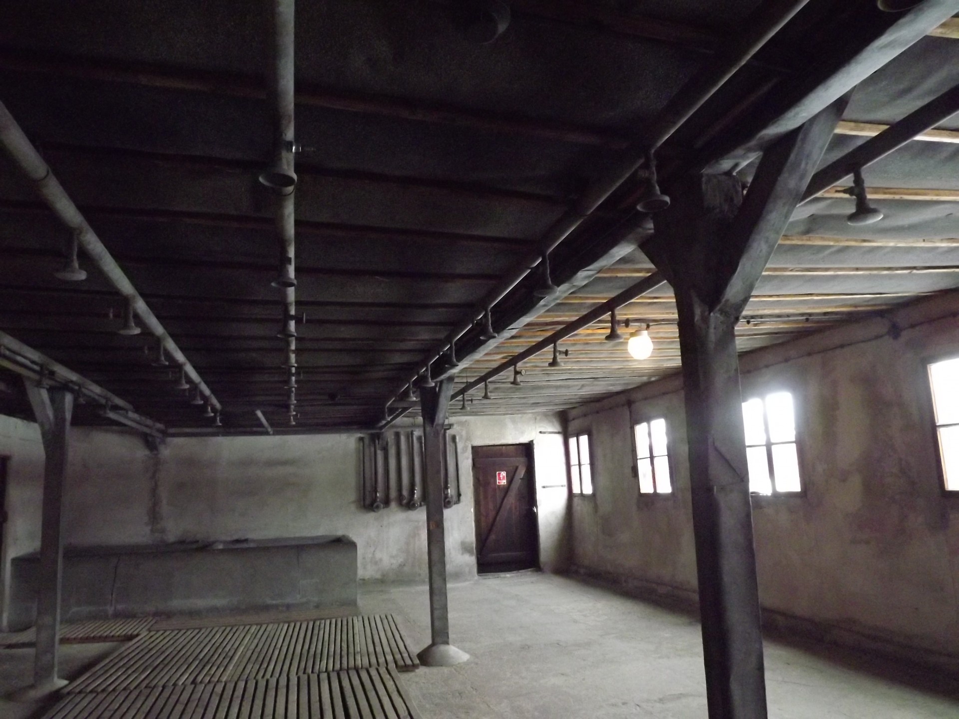 Alleged homicidal gas chamber, disguised as a shower room, with all the windows at Majdanek.
