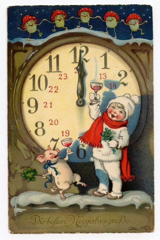 This card reads Die besten Neujahrsgrüsse (The best New Year greetings). 