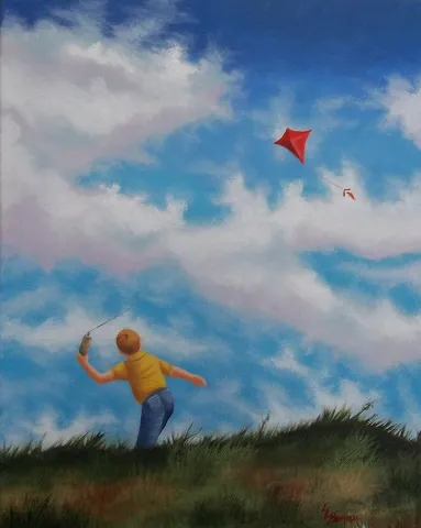 Boy flying kite.
