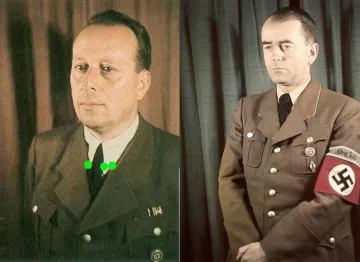 Hermann Giesler on left; Albert Speer on right, both in their NSDAP uniform and wearing the Golden Party Badge.