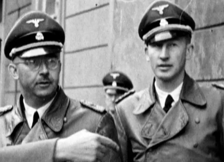 Reichsfuehrer SS Heinrich Himmler, left, with Reinhard Heydrich, chief of the security police