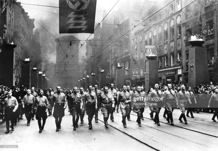 The actual March 9, 1938 reinactment of the 1923 original National Socialist march to the Feldherrnhalle in Munich
