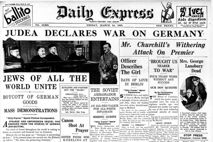 London Daily Express "Judea Declares War on Gemany" headline